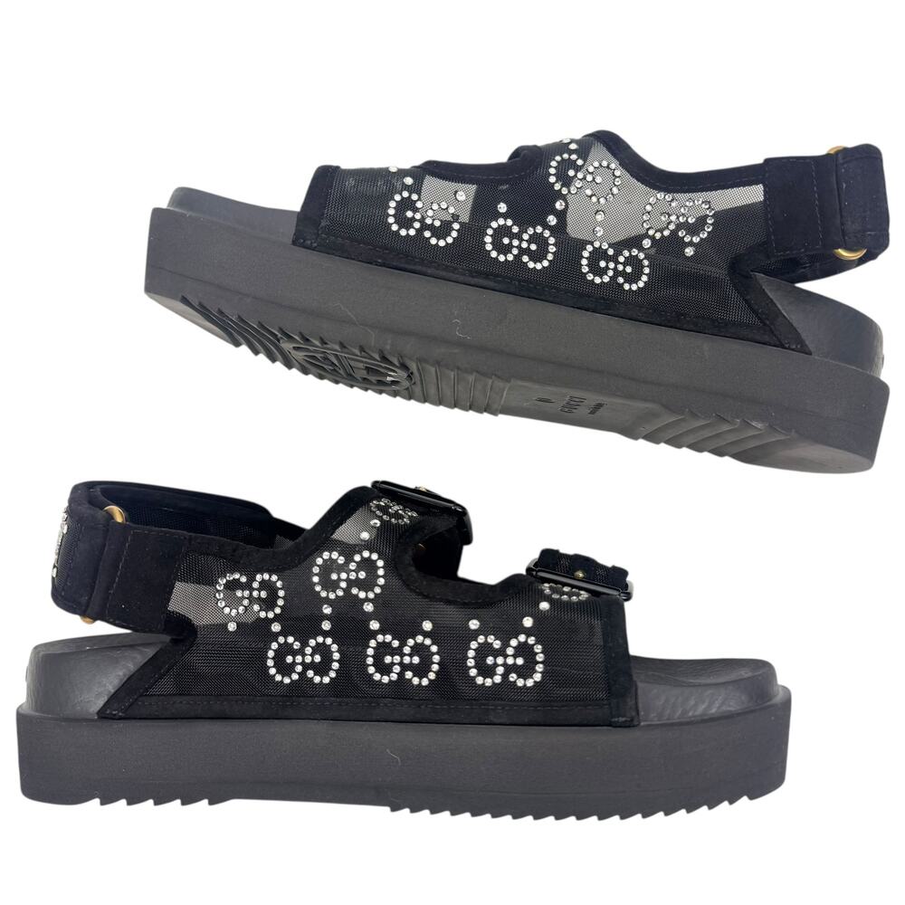 Gucci GG Crystal Embellished Mesh Sandals Black Size 37 - Picture 6 of 9
